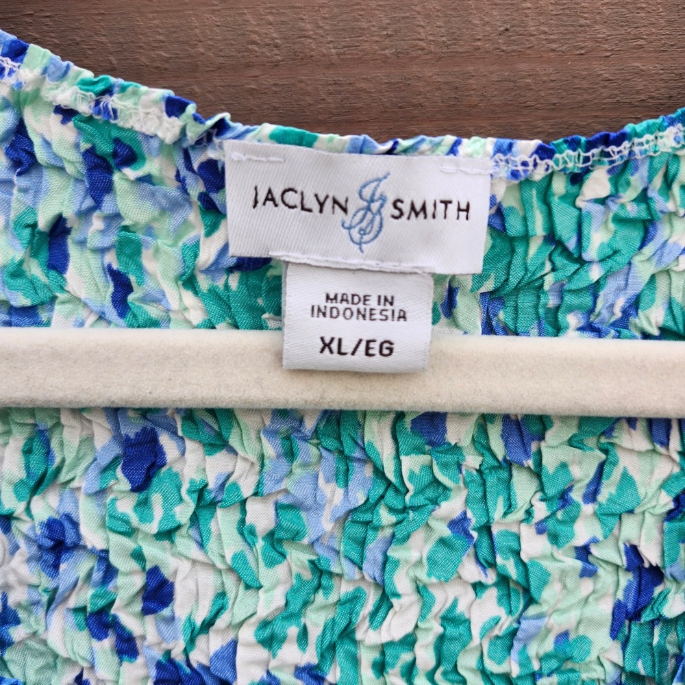 Vintage Jaclyn Smith Popcorn Top‎ Blue Green Abstract Floral size XL - Picture 5 of 11
